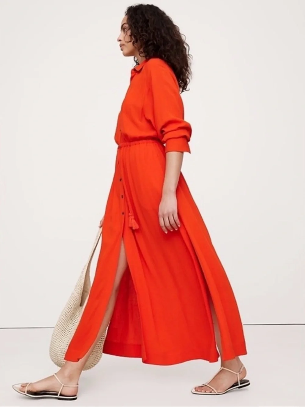 Banana Republic Women's Orange Button-Front Maxi Shirt Dress Size M - Picture 4 of 13